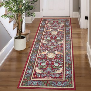 Modern Washable Area Rug, Soft Floral Floor Cover with Non Slip Backing, Low Pile Stain Resistant Foldable Carpet for Living Room - 1 of 4