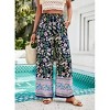 Women Summer Boho Palazzo Pants High Waist Wide Leg Floral Casual Lounge Trousers with Pockets - 4 of 4