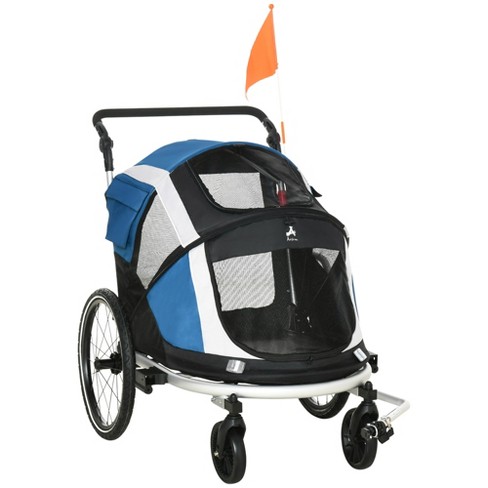 Aosom Dog Bike Trailer 2-in-1 Pet Stroller With Canopy And Storage