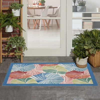 Multicolor Tropical Leaf Pattern Synthetic Indoor/Outdoor Area Rug 2'3" x 3'9"