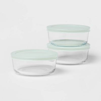 2 Cup 3pk Round Glass Food Storage Container Set Mint Green - Room Essentials™