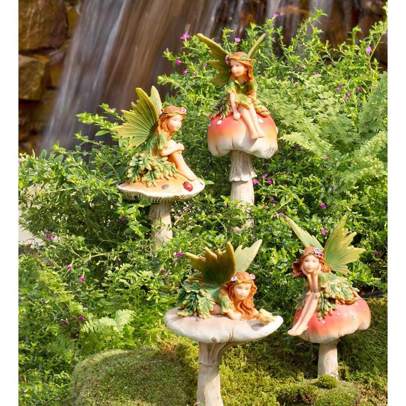 Wind & Weather Fairies On Mushrooms Garden Stakes, Set of 4, 2 of 16