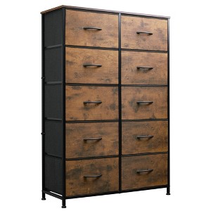 Aoibox Tall Dresser with 10 Fabric Drawers Storage Tower Organizer with Cabinet Metal Frame Rustic Brown for Bedroom Closet - 1 of 4