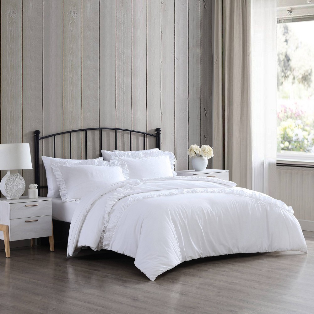 Photos - Duvet King Larissa Comforter & Sham Set White - Stone Cottage