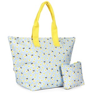 Memoi Daisy and Bees Makeup and Tote Bag Set Light Blue One Size - 1 of 4