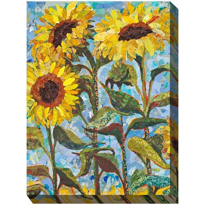Cottage Garden West of The Wind Super Colossal Yellow, Green, Blue 40 x 30 Inch Waterproof Gallery Wrapped Canvas, Outdoor Garden, Yard, Patio All