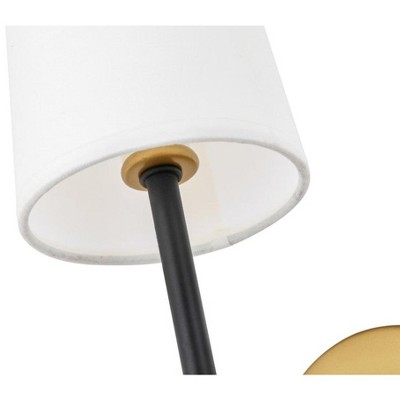 Brass and Black Wall Sconce with White Linen Shade