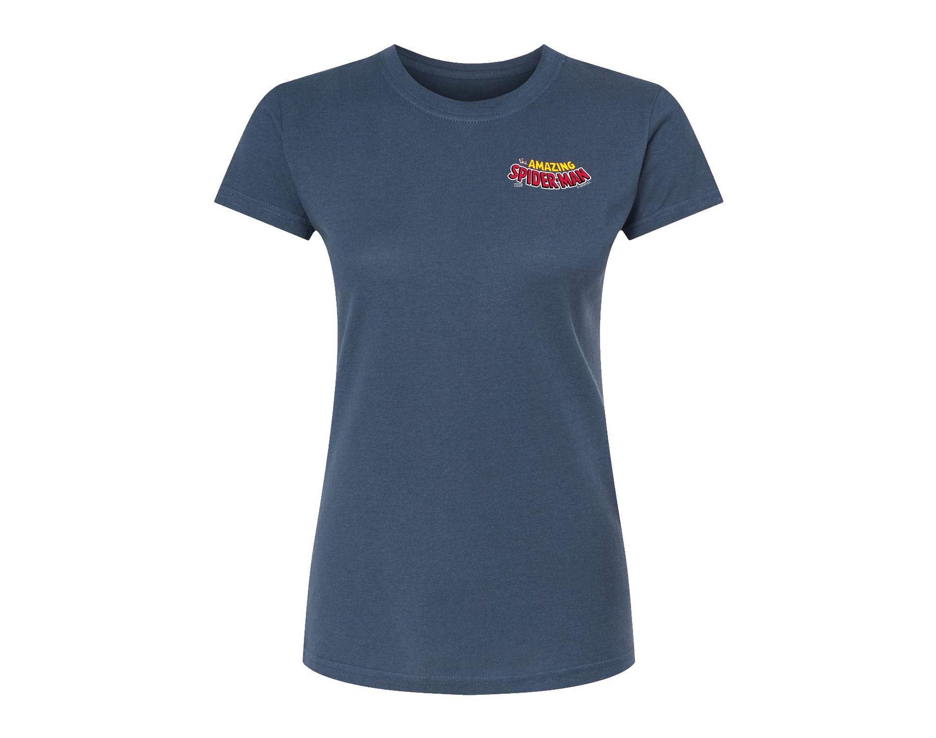 Women's Marvel Spiderman Editorial Logo Fitted Graphic T-Shirt - Indigo - Medium