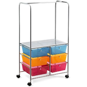 Costway 6 Drawer Rolling Storage Cart w/Hanging Bar Office School Organizer Yellow\Black\White - 1 of 4