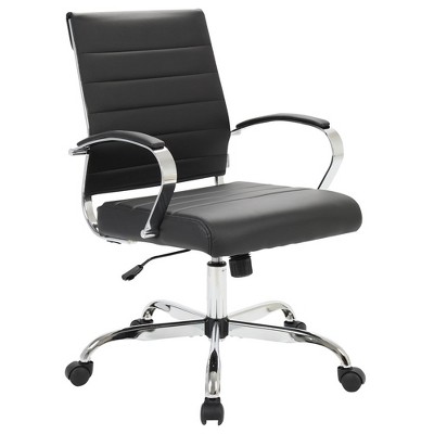 LeisureMod Benmar Mid-Back Office Conference Chair Upholstered in Leather with Swivel and Tilt