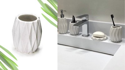 White Diamond Pattern Polyresin 4-Piece Bath Accessory Set