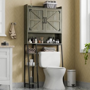 Over The Toilet Storage Cabinet with Barn Doors & Toilet Paper Holder Stand, Space-Saving Toilet Rack - 1 of 4