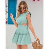 Women's Ruffle Cap Sleeve Crew Neck Layered Elastic Empire Waist Tie Back Solid Mini Dress - 2 of 4