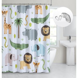 Dainty Home Safari 3D Textured Fabric Shower Curtain with 12 Metal Rollerball Hooks, 70" x 72" - 1 of 4