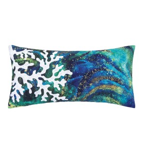C&F Home 12" x 24" Aqua Coral Chain Stitch Throw Pillow - 1 of 4