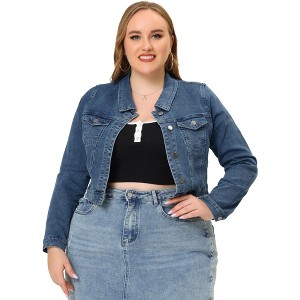 Agnes Orinda Women's Plus Size Cropped Long Sleeve Trendy Fashion Denim Jean Jackets - 1 of 4