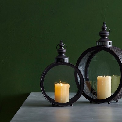 Elegant Punched Tin 18" Hanging Candle Lantern in Black and Brown