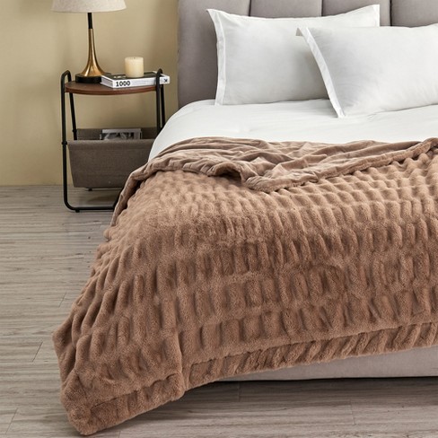 Ruched Faux Fur Reversible Throw Blanket Fuzzy and Luxurious Throw Blanket Great Bay Home 50