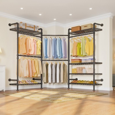 Black Industrial Pipe Wall-Mounted L-Shaped Closet System