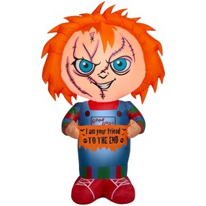 Gemmy Airblown Inflatable Chucky w/Banner Universal (WM), 5 ft Tall, Multi - 1 of 4