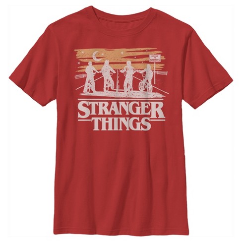 Boy s Stranger Things Starry Bike Ride T Shirt Red Large