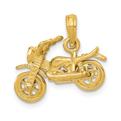 Black Bow Jewelry 14k Yellow Gold 3D Moveable Motorcycle Pendant