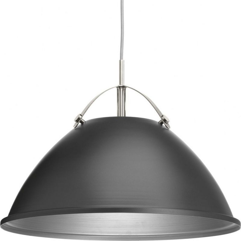 Progress Lighting, Tre Collection, 1-Light Pendant, Graphite, White Dome, Vintage Silver Shade, 1 of 6