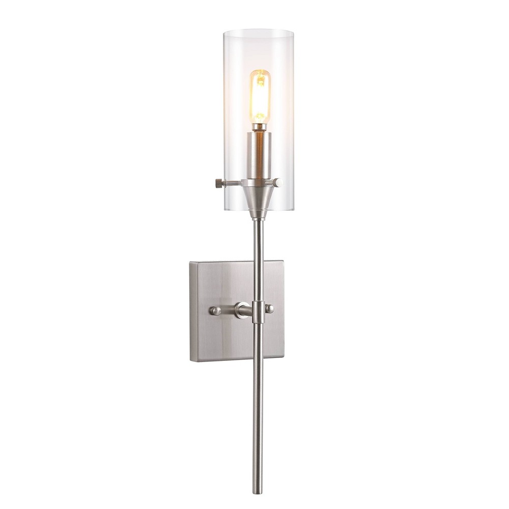 Photos - Chandelier / Lamp 4.5" 1-Light Cato Modern Iron/Glass LED Vanity Nickel/Clear - JONATHAN Y: