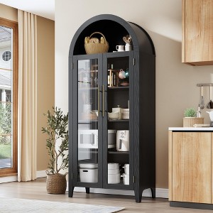 Arched Kitchen Pantry Cabinet with Glass Doors, 5-Tier Storage Cupboard with Adjustable Shelf for Home - 1 of 4
