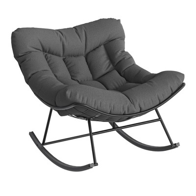 Outdoor Patio Rocking Chair, Modern Metal Lounge Rocker with Thick 5'' Cushion, 400lbs Capacity for Balcony, Backyard, Porch & Bedroom
