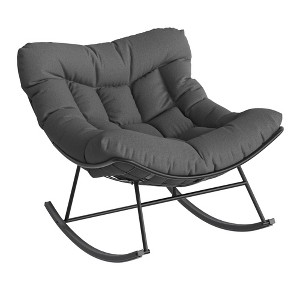 Outdoor Patio Rocking Chair, Modern Metal Lounge Rocker with Thick 5'' Cushion, 400lbs Capacity for Balcony, Backyard, Porch & Bedroom - 1 of 3
