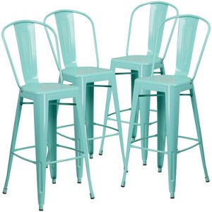 Emma and Oliver Commercial Grade 4 Pack 30" High Metal Indoor-Outdoor Barstool with Back - 1 of 4