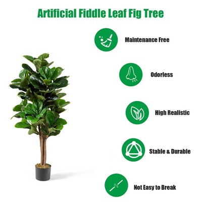4ft Green Artificial Fiddle Leaf Fig Tree with Cement Base