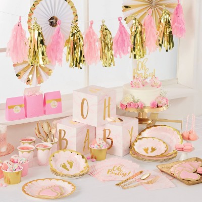 Baby Shower Marble Party Supplies Collection Pink