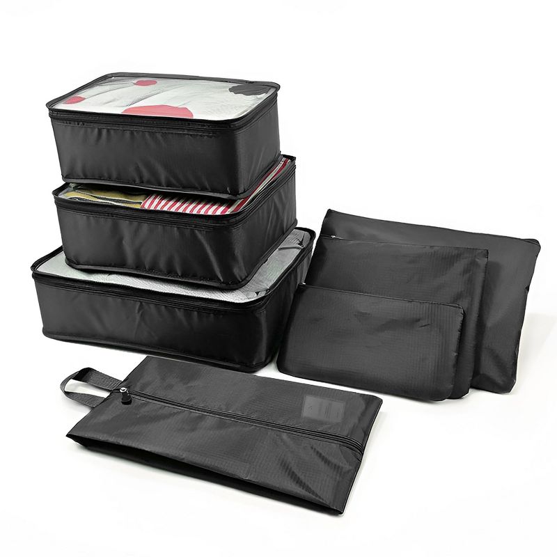 Unique Bargains Zipper Design Packing Cube Set Black 7 Pcs