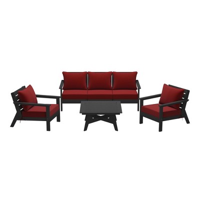 WestinTrends Avalon Outdoor 6-Piece Modular Sectional Patio Furniture Sofa Set, Black/Red