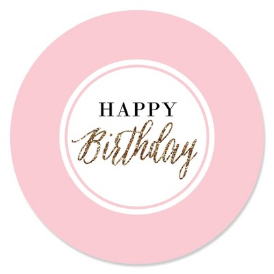 Big Dot of Happiness Chic Happy Birthday - Pink and Gold - Birthday Party Circle Sticker Labels - 24 Count