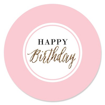 Big Dot of Happiness Chic Happy Birthday - Pink and Gold - Birthday Party Circle Sticker Labels - 24 Count