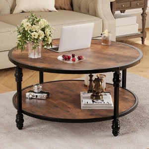 Round Coffee Table Coffee Table for Living Room 2-Tier Rustic Wood Desktop with Storage Shelf Modern Design Home Furniture - 1 of 4