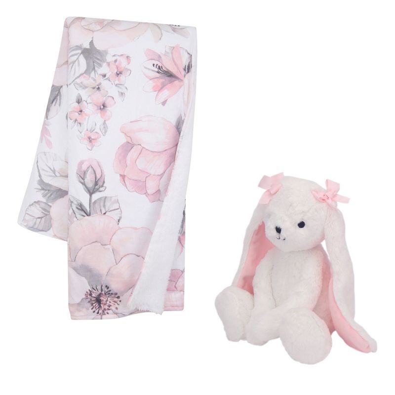 Lambs & Ivy Floral Blanket & White Plush Bunny Stuffed Animal Toy Baby Gift Set, 3 of 7