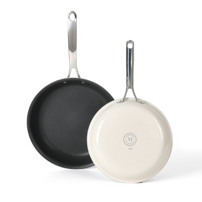 Martha Stewart Lockton 2pc (10" and 12") Frying Pan Set Linen: Aluminum Nonstick Cookware, Smooth Surface Compatible