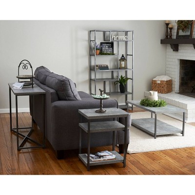 Gray Faux Concrete Slate Industrial Side Table
