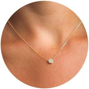 Circle CZ Pendant Necklace 14K Gold Plated Twist Rope Chain Jewelry - 1 of 4