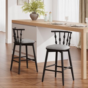 Set of 2 Wooden Bar Stools with Upholstered Padded Seat & Slat Back,29" for Kitchen Island or Home Bar-Baofuwish - 1 of 4