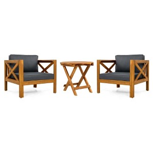 NAYSAYE Patio Chaise Lounges Outdoor Wood Conversation Set with Cushions and Foldable Table for Patio, Gray and Teak, 28.7"*27.9"*24" - 1 of 4
