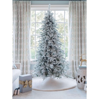 King Of Christmas Snow Flocked Hinged Slim Artificial Christmas Tree Unlit, Queen Flock Xmas Tree