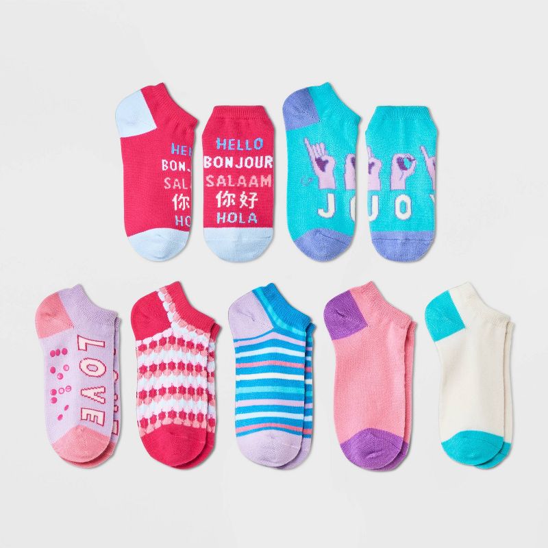 Girls' 7pk Love No Show Socks - Cat & Jack™ Pink , 1 of 5