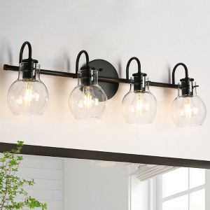 LNC Charm Matte Black Bathroom Vanity Light with Clear Glass Shades, Modern, 2-Light, 3-Light, 4-Light - 1 of 4