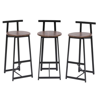 FURNIinspire Counter And Bar Stools Metal Counter Barstools With Backrest Footrest, Set Of 3 Non-Slip Base Kitchen Stool, Brown, 15.55"*13.78"*34.25"