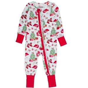 RuffleButts SoftSnooze Baby Girls Holiday Convertible Ruffle One Piece Pajama - 1 of 2